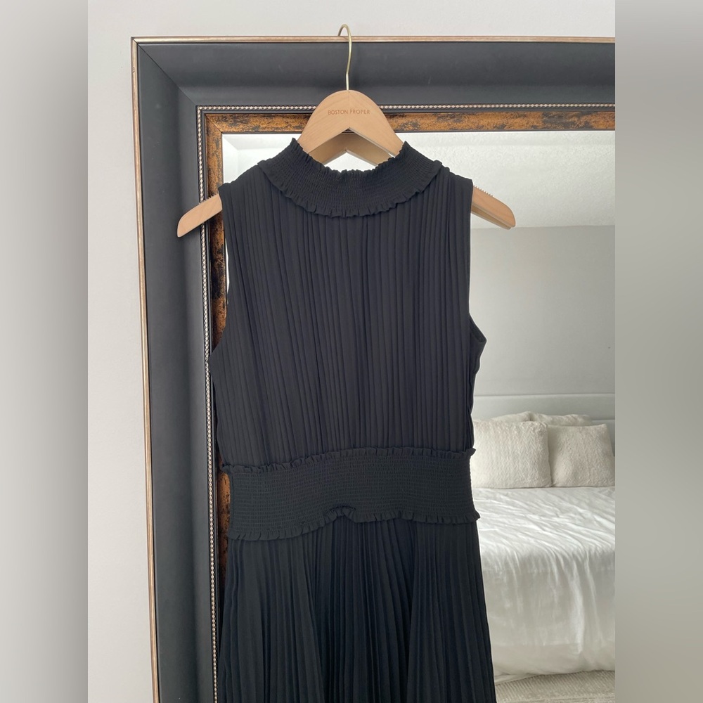 Nanette Lepore Black Pleated High Neck Sleeveless Midi Dress Size 10 - Picture 4 of 6
